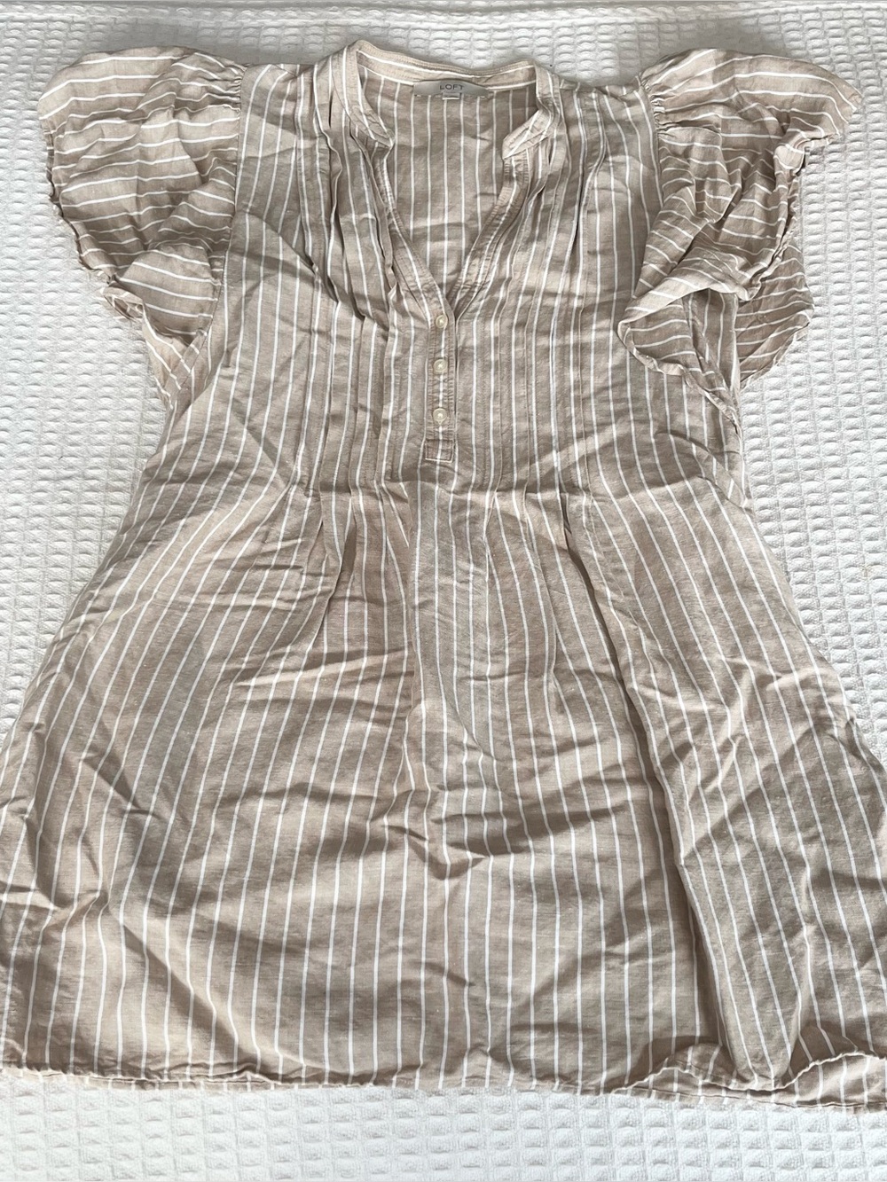 LOFT Beige & White Striped Mini Dress size Medium